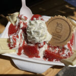 Strawberry & white chocolate ice cream sundae at The Ice Cream Cottage in Tewkesbury