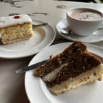 Cherry Bakewell slice and carrot cake at Horner Tea Gardens